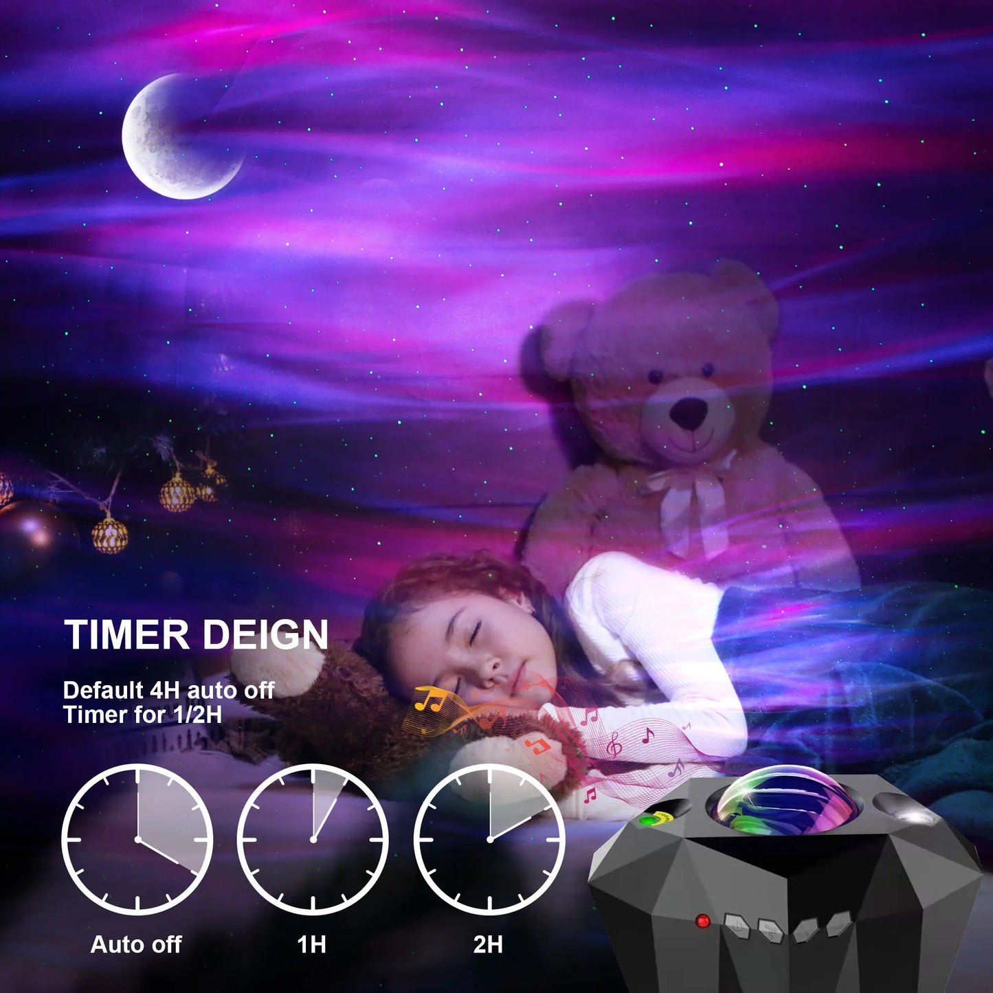 Star Lights Aurora Galaxy Moon Projector with Remote Control Sky Night Lamps Kids Adults Gift Bluetooth Music Speaker Home Decor
